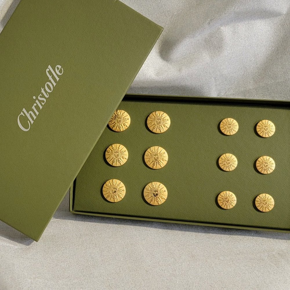 MIB CHRISTOFLE 12 Gold Tone Soleil Buttons for Jacket or Blazer - Picture 6 of 6
